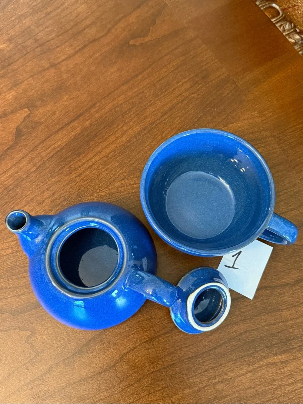 Pier 1 Blue Stoneware Tea for One Stackable 3-Piece Set with Teapot, Lid and Cup